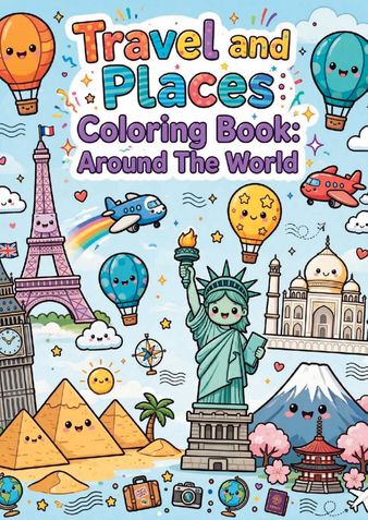 Cute Kawaii Landmarks Around The World Coloring Book