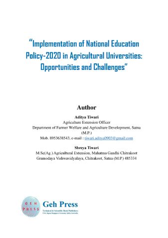 Implementation of National Education  Policy-2020 in Agricultural Universities:  Opportunities and Challenges