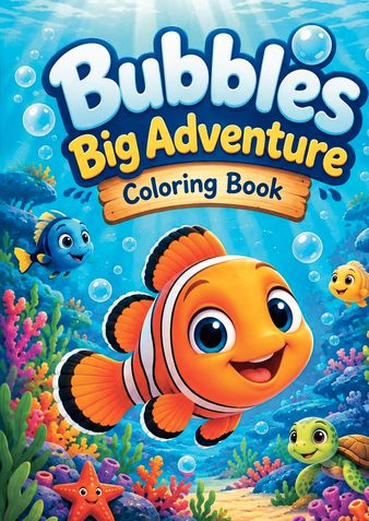 Bubbles' Big Adventure: Coloring Book for Kids Ages 3-5 Featuring a Cute Little Fish and Ocean Friends: 50 Fun Underwater Coloring Pages with Cute Sea Animals, Bold Outlines and Short Rhymes for Toddlers & Preschoolers