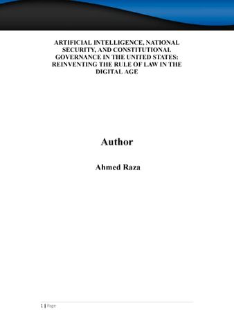 Artificial Intelligence, National security, and. Constitutional Governance in the United States reinventing the rule of law in the Digital age
