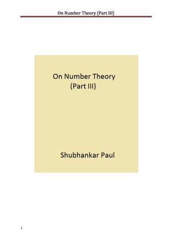 On Number Theory (Part III)