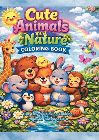 Cute animals and nature coloring book for kids