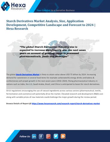 Starch Derivatives Market Size, Industry Outlook and Forecast, 2016 to 2024