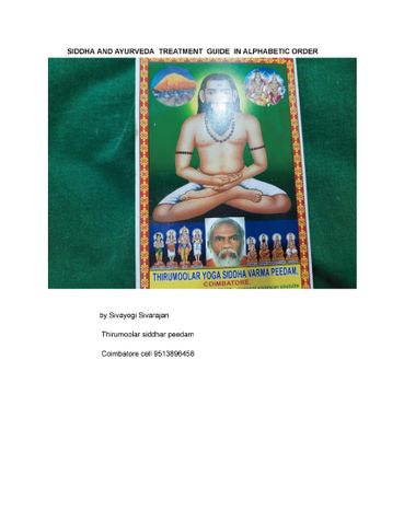 SIDDHA AND AYURVEDA TREATMENT GUIDE IN ALPHABETIC ORDER