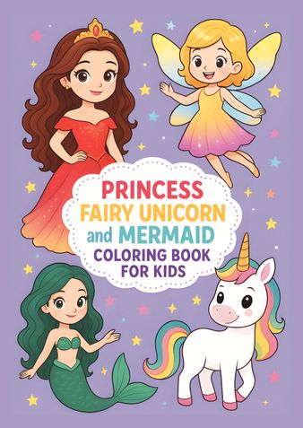 Princess, Fairy, Unicorn and Mermaid Coloring Book for Kids