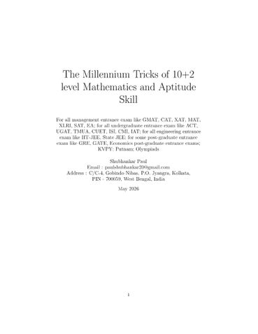 The Millennium Tricks of 10+2 level Mathematics and Aptitude Skill