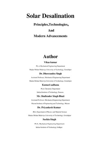 Solar Desalination Principles,Technologies,  And Modern Advancements
