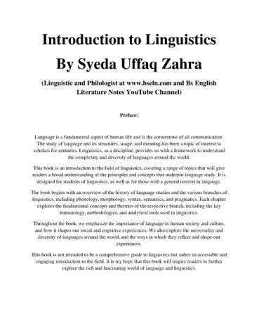 Introduction to Linguistics By Syeda Uffaq Zahra