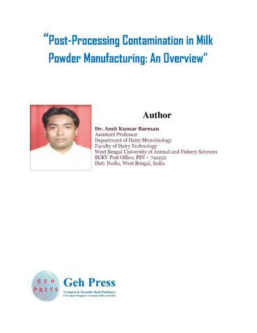 Post-Processing Contamination in Milk  Powder Manufacturing: An Overview