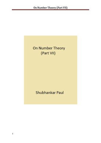 On Number Theory (Part VII)