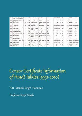 Censor Certificate Information of Hindi Talkies (1931-2010)