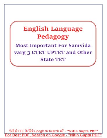English Pedalogy And Grammer CTET UPTET MPTET And Other State TET Exams Nitin Gupta