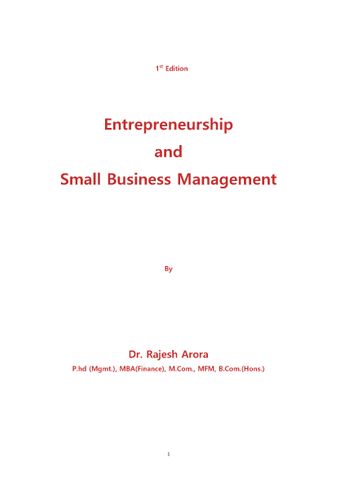 Entrepreneurship and Small Business Management