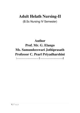 Adult Helath Nursing-II  (B.Sc Nursing IV Semester)