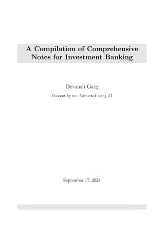 A Compilation of Comprehensive Investment Banking Notes