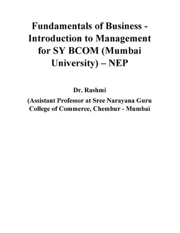 Fundamentals of Business - Introduction to Management for SY BCOM (Mumbai University) - NEP