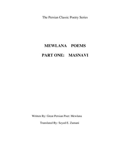 MEWLANA   POEMS  -PART ONE:  MASNAVI