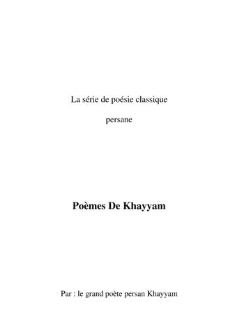 Poèmes De Khayyam