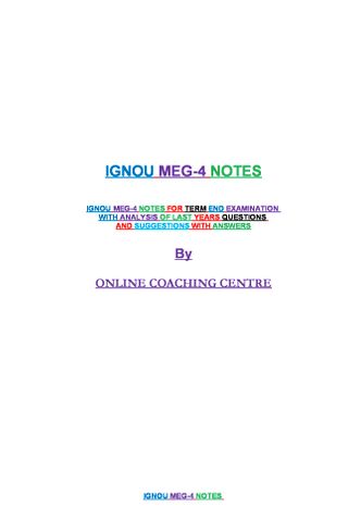 IGNOU MEG-4 NOTES FOR TERM END EXAMINATION WITH ANALYSIS OF LAST YEARS QUESTIONS AND SUGGESTIONS WITH ANSWERS