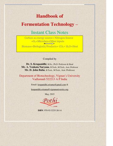 Handbook of Fermentation Technology-Instant Class Notes