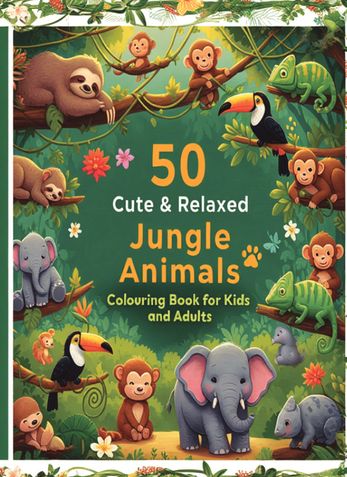 50 cute and relaxed jungle animal coloring book for kids and adults