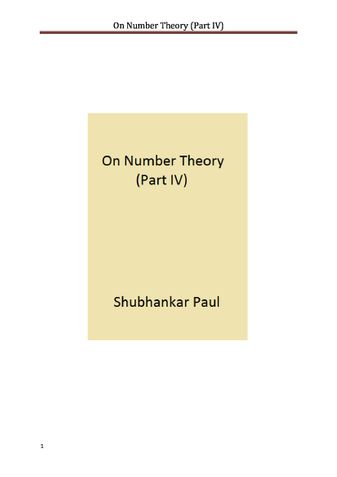 On Number Theory (Part IV)