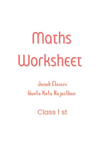 Maths Class 1 st Worksheet