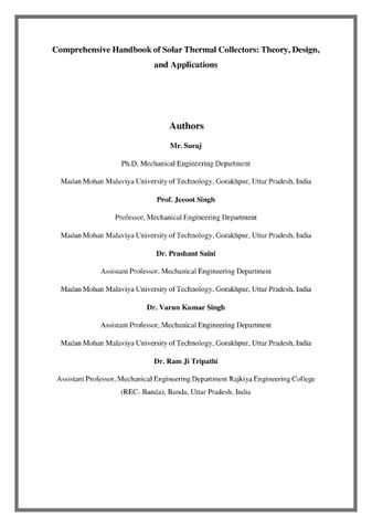 Comprehensive Handbook of Solar Thermal Collectors: Theory, Design,  and Applications