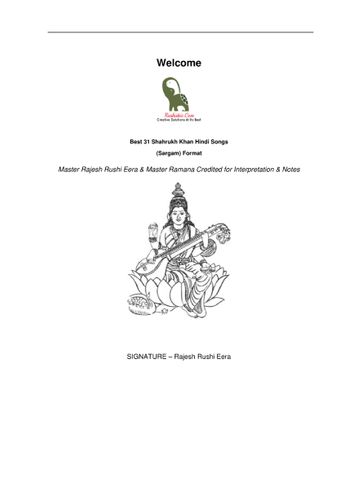 PDF Book - Best 31 Shahrukh Khan Hindi Songs (Sargam) Format