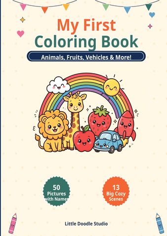 My First Coloring Book for Kids Ages 2-6: Animals, Fruits, Vehicles and More