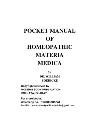 POCKET MANUAL OF HOMOEOPATHIC MATERIA  MEDICA IN ENGLISH EBOOK