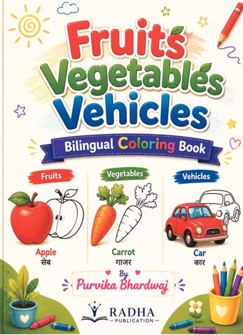 Fruits, Vegetables & Vehicles Bilingual Coloring Book for Kids Ages 3–6: English & Hindi Learning Coloring Book with Easy Pictures for Toddlers, Preschool & Kindergarten