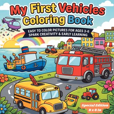 Vehicles Coloring Book for Kids Ages 3-6