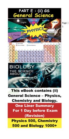 General Science: One Liner Revision - Physics, Chemistry & Biology