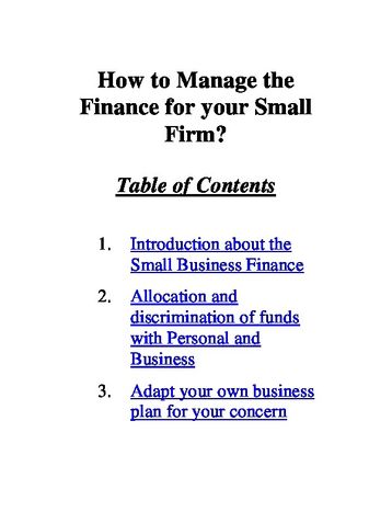 Finance Management for Small Firms