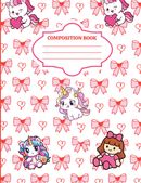 preppy aesthetic composition notebook with college ruled pink bows and unicorn journal for girls, kids and teens back to school 100pages 7.5*9.75in notebook for writing notesand work supplies.