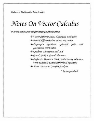 Notes On Vector Calculus