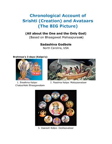 Chronological Account of Srishti (Creation) and Avataars (The BIG Picture)
